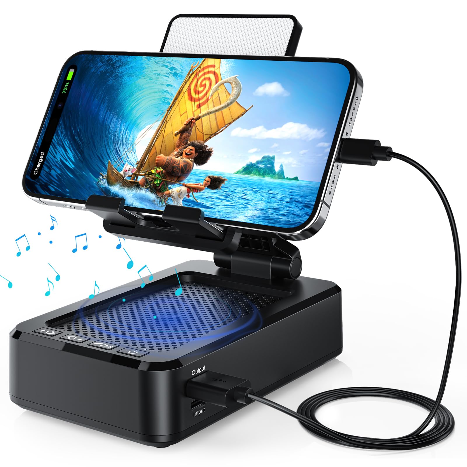Photo 1 of Cell Phone Stand with Wireless Bluetooth Speaker and Charging, Anti-Slip Base HD Surround Sound, Perfect for Home/Outdoor, Phone Holder Compatible with iPhone/ipad/Samsung Galaxy, Gifts for Men Women