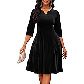 Nmoder Midi Dresses for Women A-Line Fit and Flare Dress 3/4 Sleeve V Neck Cocktail Wedding Guest Work Dress with Pockets