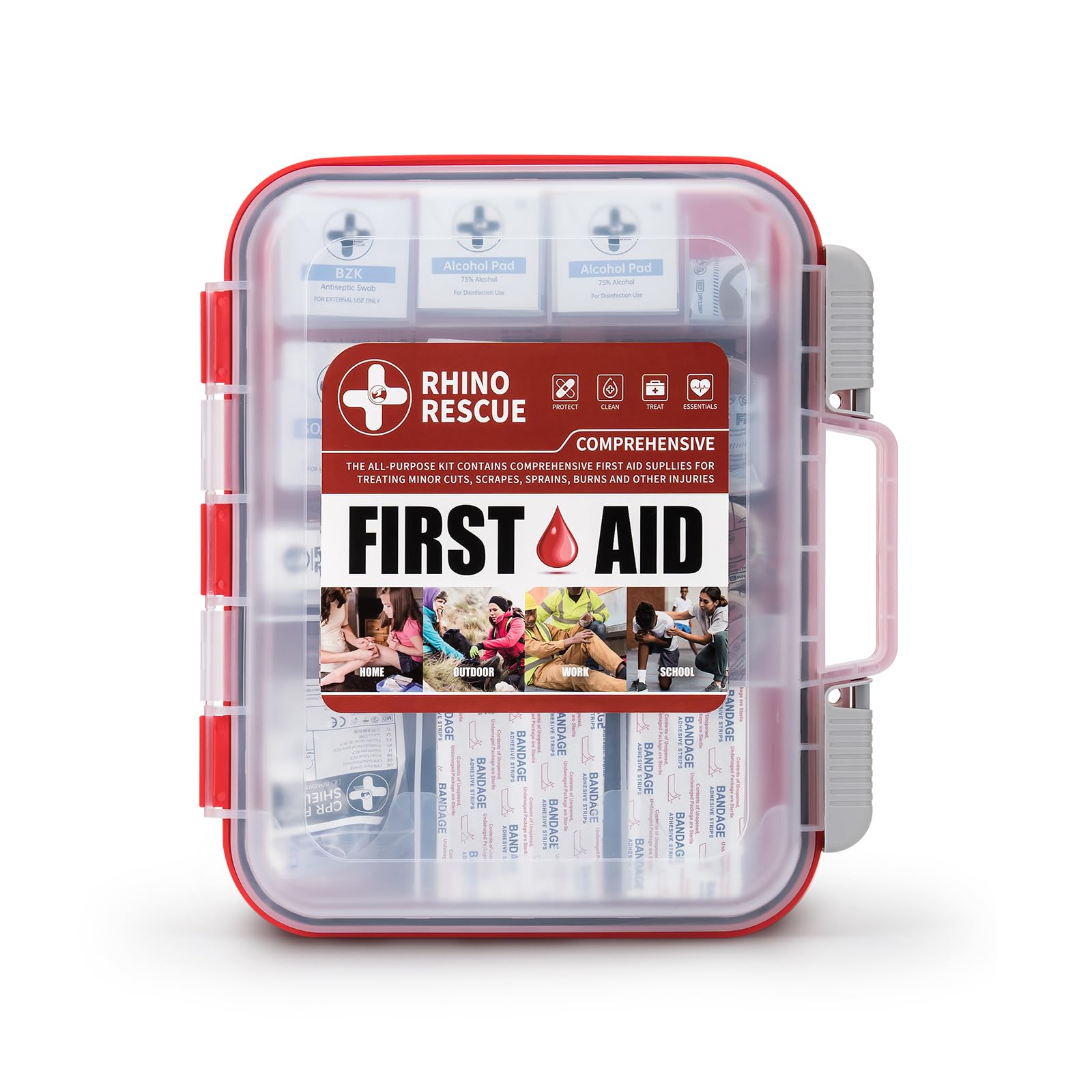 RHINO RESCUE 350 Pieces OSHA All-Purpose First Aid Kit, Home & Office Professional Medical Supplies, Ideal for Emergency, School, Business