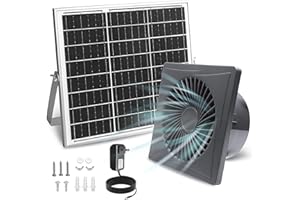 SHENVITASO Solar Exhaust Fan, 25W Solar Panel + 8" Ventilation Vent Fan, with Power Adapter, Anti-backflow Valve, High Speed Solar Powered Exhaust Fan with Bracket for Shed, Chicken Coop, Greenhouse, Dog House