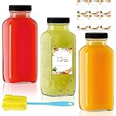 Yokodaza 12 oz Glass Juice Bottles with Lids 3-Pack - Reusable Kombucha Bottles & Green Drink Jars with Leakproof Caps