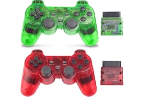 Rzzhgzq PS2 Wireless Controller 2.4G Play -Station 2 Gamepad 2 Pack Dual Vibration Compatible with Sony Play -station 2 Console (Red+Green)