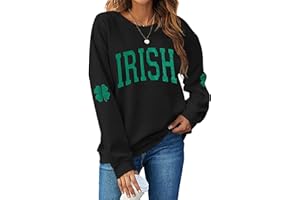 TAOHONG Women St. Patrick's Day Sweatshirts Shamrock Shirt Clover Printed Long Sleeve Irish Gift Casual Loose Fit Tops