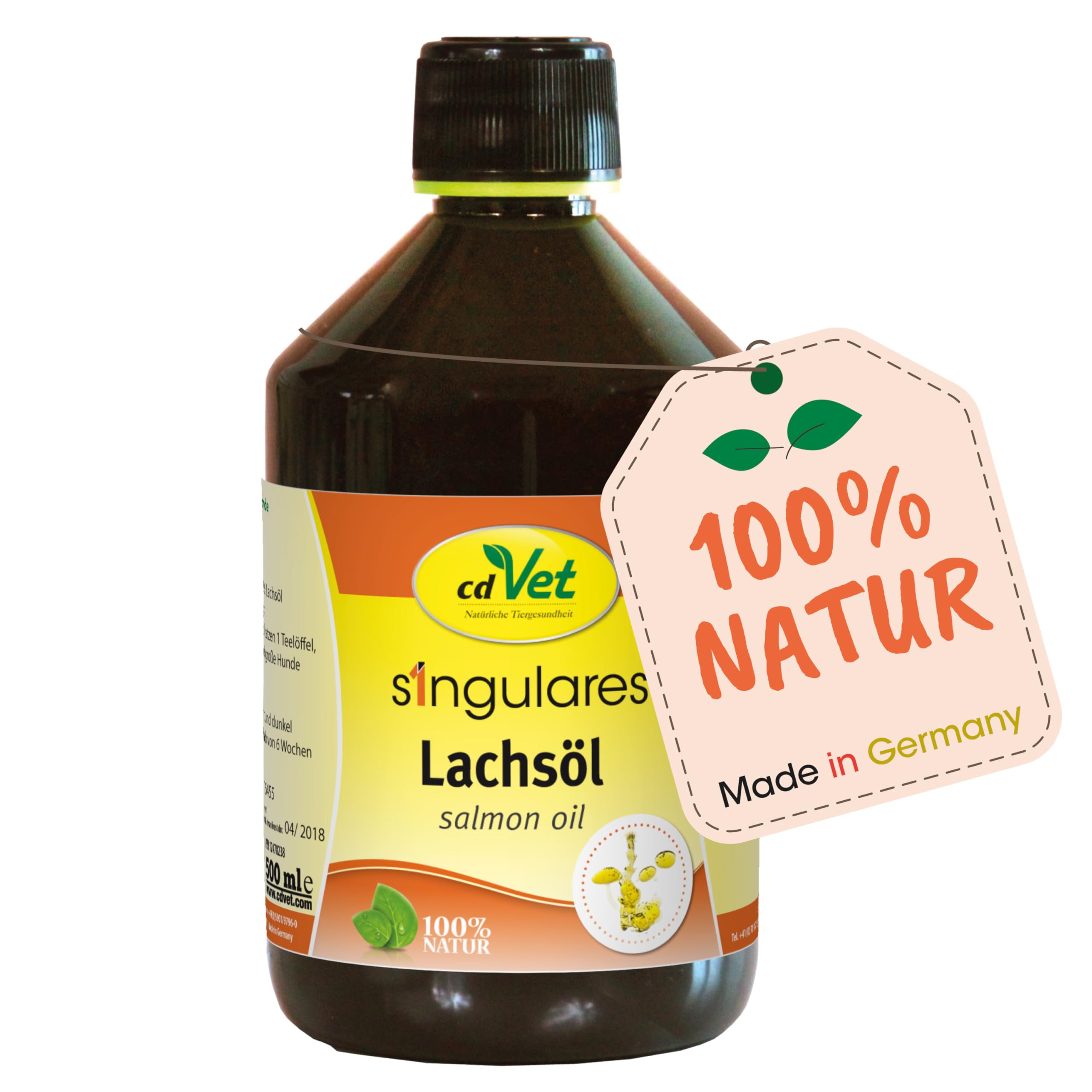 cdVet Naturprodukte Singulares Salmon Oil 500 ml - Dog, cat - feed material - intake of omega 3 fatty acids - nutrients - supplement to the barf - well-being - pure natural ingredients -