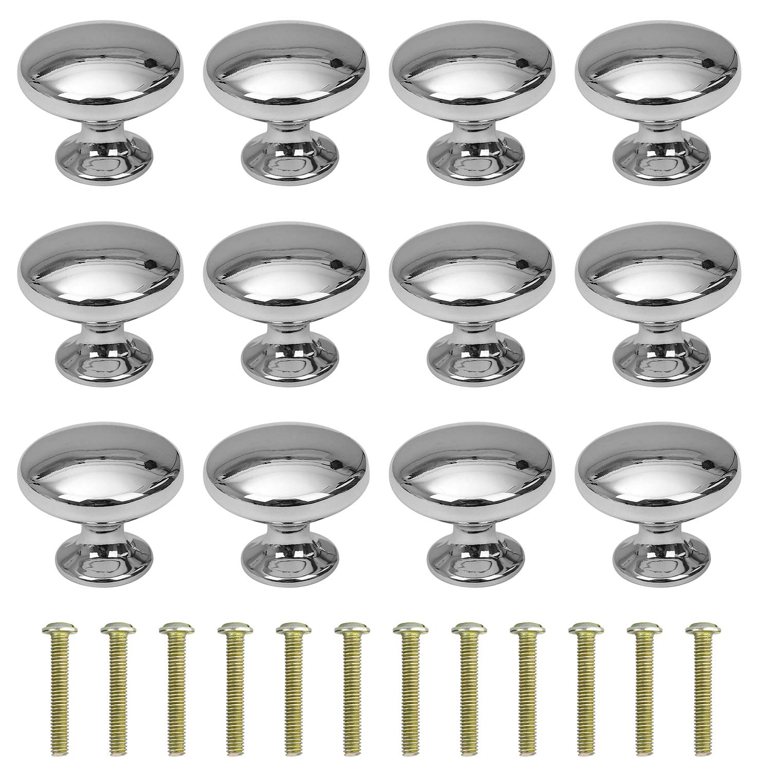 Drawer Knob, Round Cabinet Knobs, 30 mm, Furniture Knob with Alloy Screw for Cupboard, Drawer, Kitchen, Pack of 12, Silver