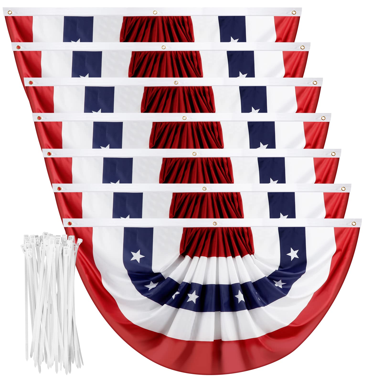 Photo 1 of 1.5x3 Feet American Pleated Fan Bunting - USA Patriotic Half Fan Flags for 4th of July Memorial Day Indoor Outdoor Decoration (7 Pack) - with Brass Grommets and Zip Ties