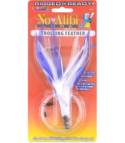 No Alibi Trolling Feather Lure, Black/Purple Skirt, 1/2 oz Head : Sports & Outdoors