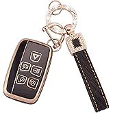 EKALA for Land Rover Key Fob Cover with Key Fob Keychain, 5 Buttons Soft TPU Key Shell Case Compatible with Land Rover LR4 Range Rover Sport Evoque Jaguar XF XJ XJL F-pace (Rov) (Black)
