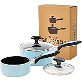 HooJay Nonstick Saucepan Set with Lid, Non Stick 1Qt & 2Qt Sauce Pan Set with Glass Lid Small Pot for Home Kitchen