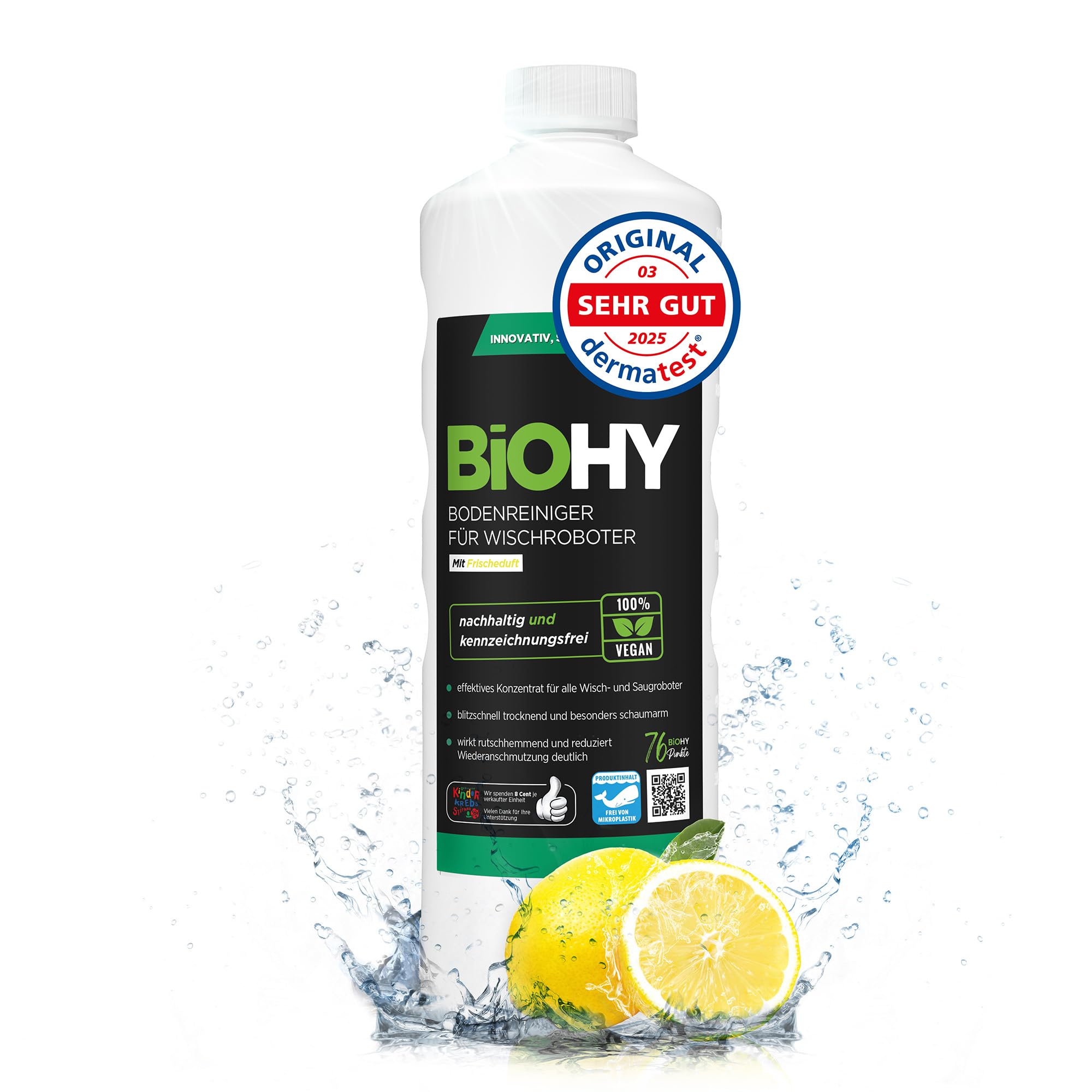 BiOHY Bodenreiniger für Wischroboter (1l Flasche) | Reinigungsmittel Konzentrat für alle Wisch & Saugroboter mit Nass-Funktion | Schaumarm & Streifenfrei | Für alle Böden