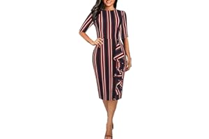 CISMARK Women's Vintage Short Sleeve Polka Dot Falbala Fold Slim Fit Pencil Dress