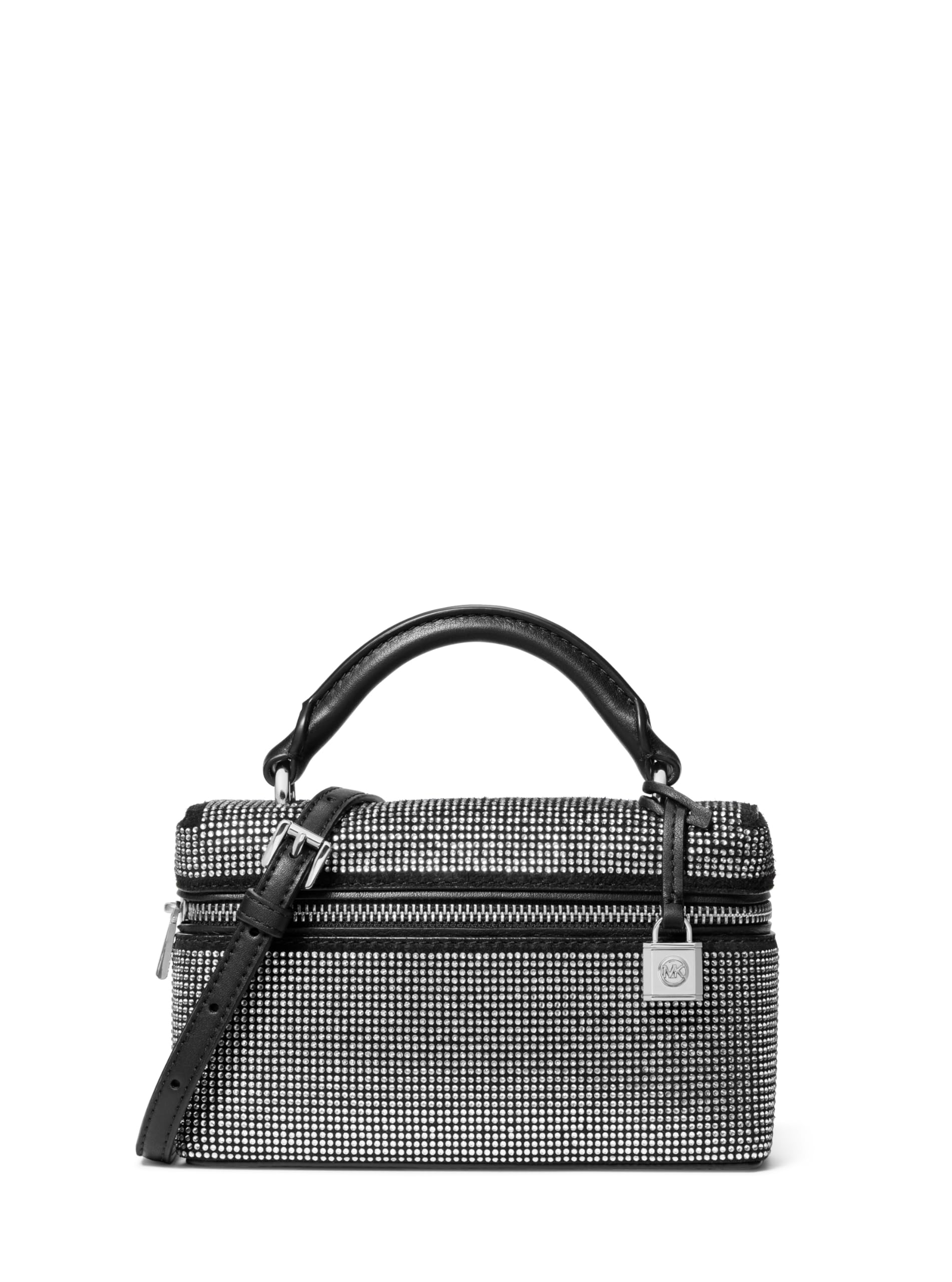 Michael Kors Jana Extra Small Top Handle Crossbody Bag, Silver-Tone Hardware/Rhinestone Hot Fix/Black