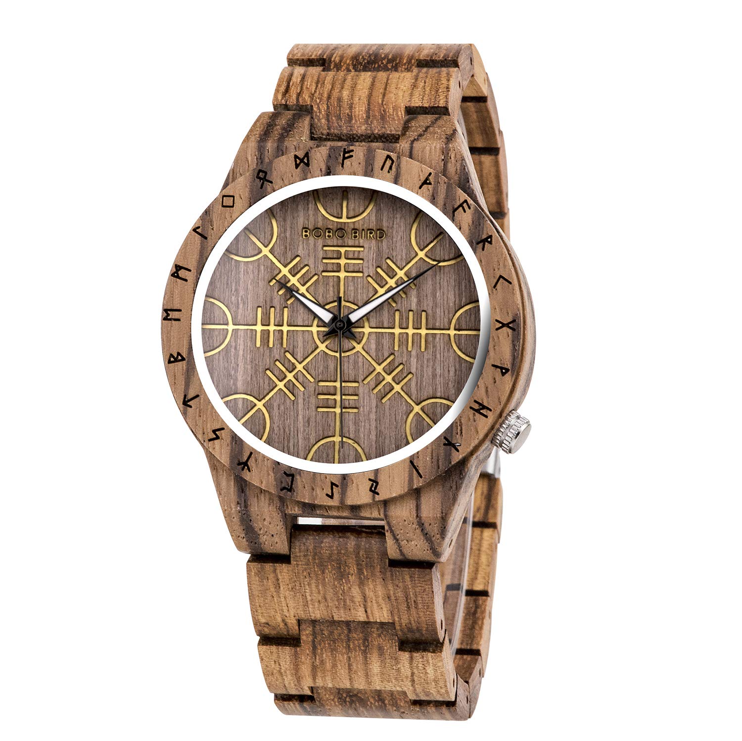 BOBO BIRD Mens Unique Engrave Wood Watches Luxury Stylish Watch Wood Strap with Bamboo Wooden Box