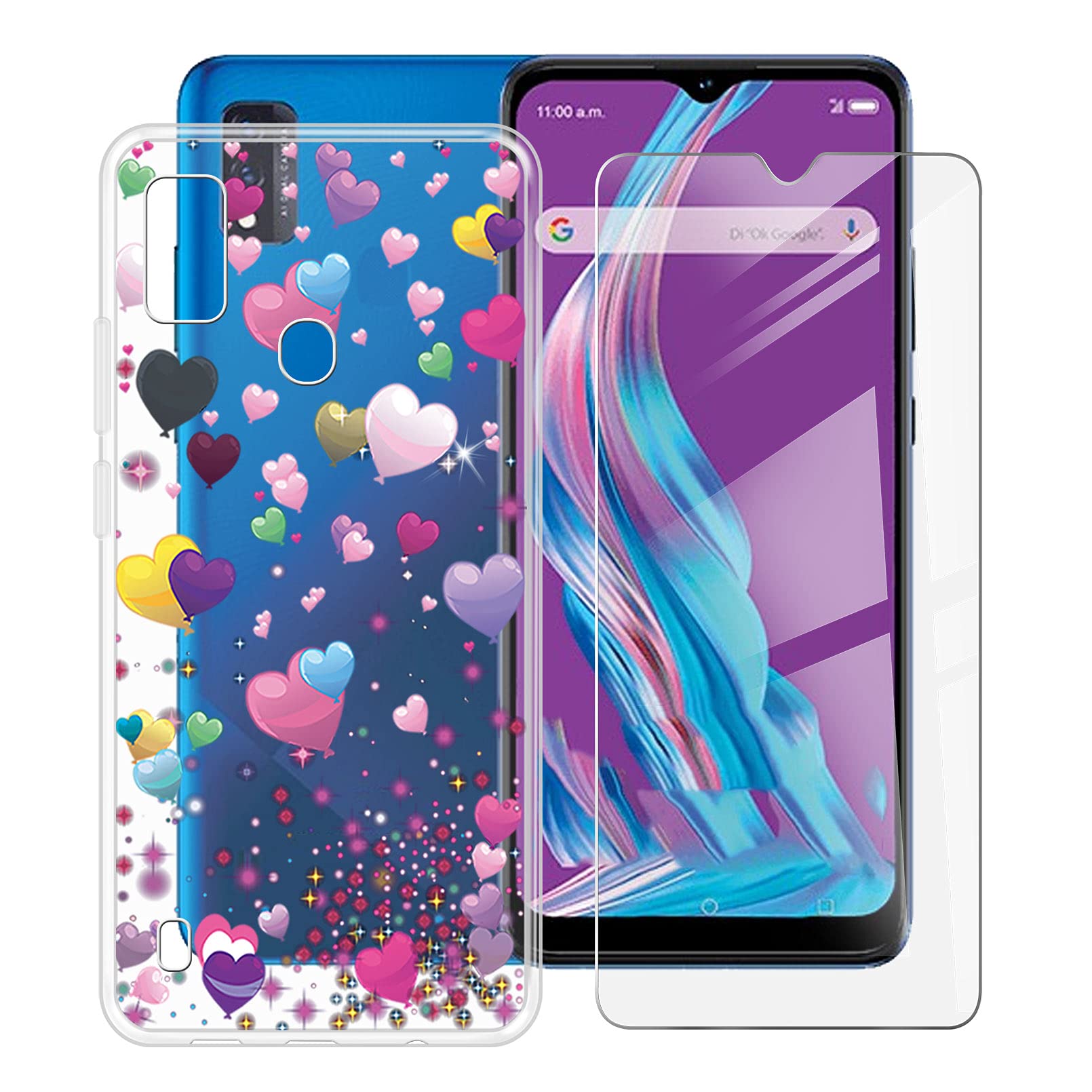 HHUAN Case for ZTE Blade A51 (6.52 inch) with 1 Tempered Glass Screen Protector, Clear [Anti Yellow] Soft Silicone Protective Cover, TPU Shockproof Phone Cover for ZTE Blade A51 - YQ29