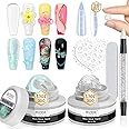 MIZHSE Solid Builder Gel for Nails – 2PCS 1oz Mermaid Pearl & Clear Hard Gel for Nails Kit with Nail Forms 3D Silicone Mold Soak-off U V 3D Nail Gel for Nail Extension for Nail Salon Home DIY Manicure