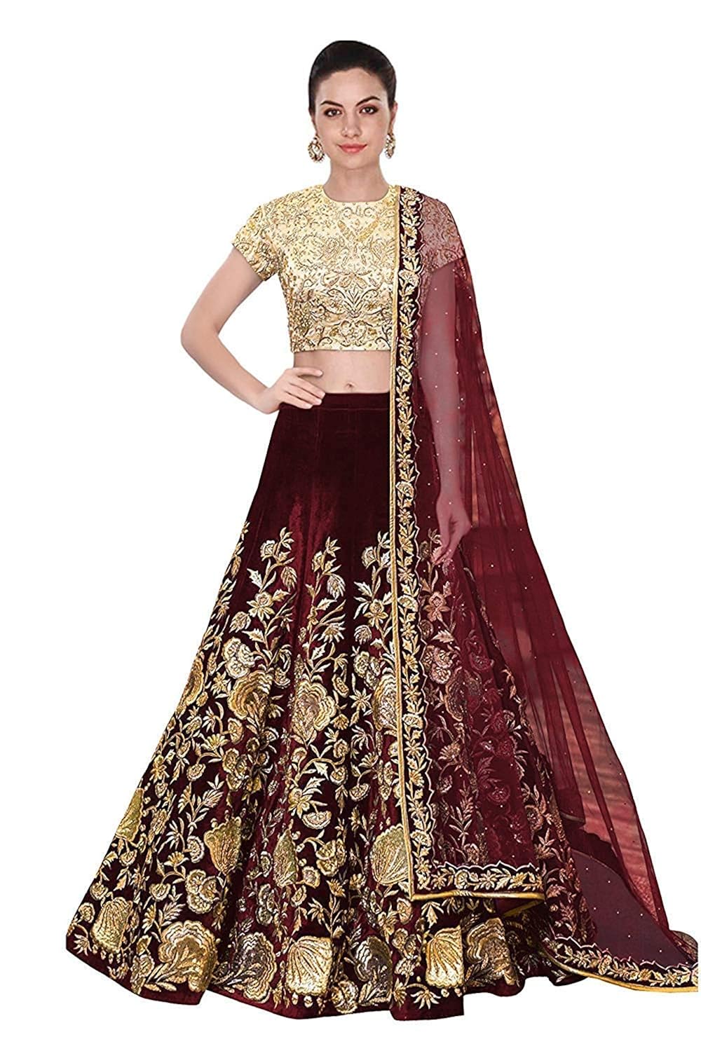 women's velvet silk lehenga choli (maroon_ch2, free size)