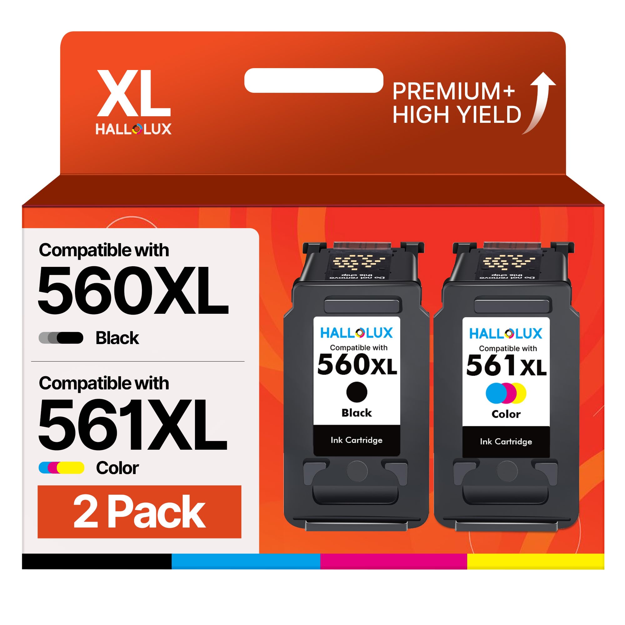 HALLOLUX PG-560XL CL-561XL Multipack Ink Cartridges Use for Canon 560XL 561XL for Pixma TS5350 TS5351 TS7450 TS7451 TS5352 TS5353 (2 Pack, Black and Tri-colour)