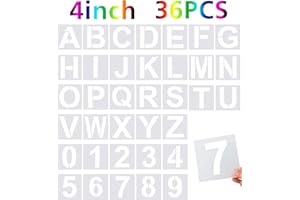FEBSNOW 36 Pcs Large Alphabet & Number Stencils, Reusable Letter Stencils for Wood, Wall, Fabric, Rock, Chalkboard, Glass (4 Inches)