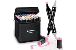 WELLOKB Alcohol Markers, 48 Colors Dual Tip Art Markers for Coloring, Illustrations, Drawing, Alcohol Markers Set, Alcohol Based Markers with Carrying Case for Adult Kids