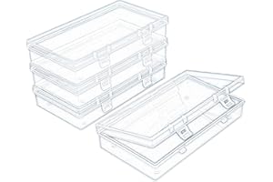 Thintinick 4 Pack Rectangular Clear Plastic Storage Containers Box with Hinged Lid for Beads and Other Small Craft Items (6.1