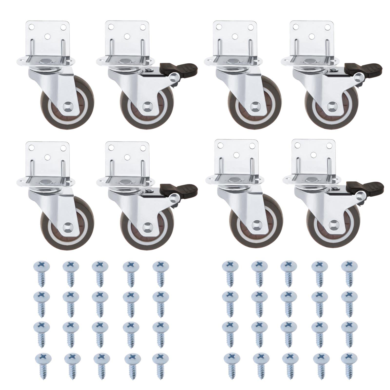 YINETTECH 8PCS 1 inch Swivel Castors L-Mounting Plate Caster 4PCS with Brake 4PCS Without Brake for Furniture Flower Stands Cribs Table Loading Capacity 22lbs Per Wheel