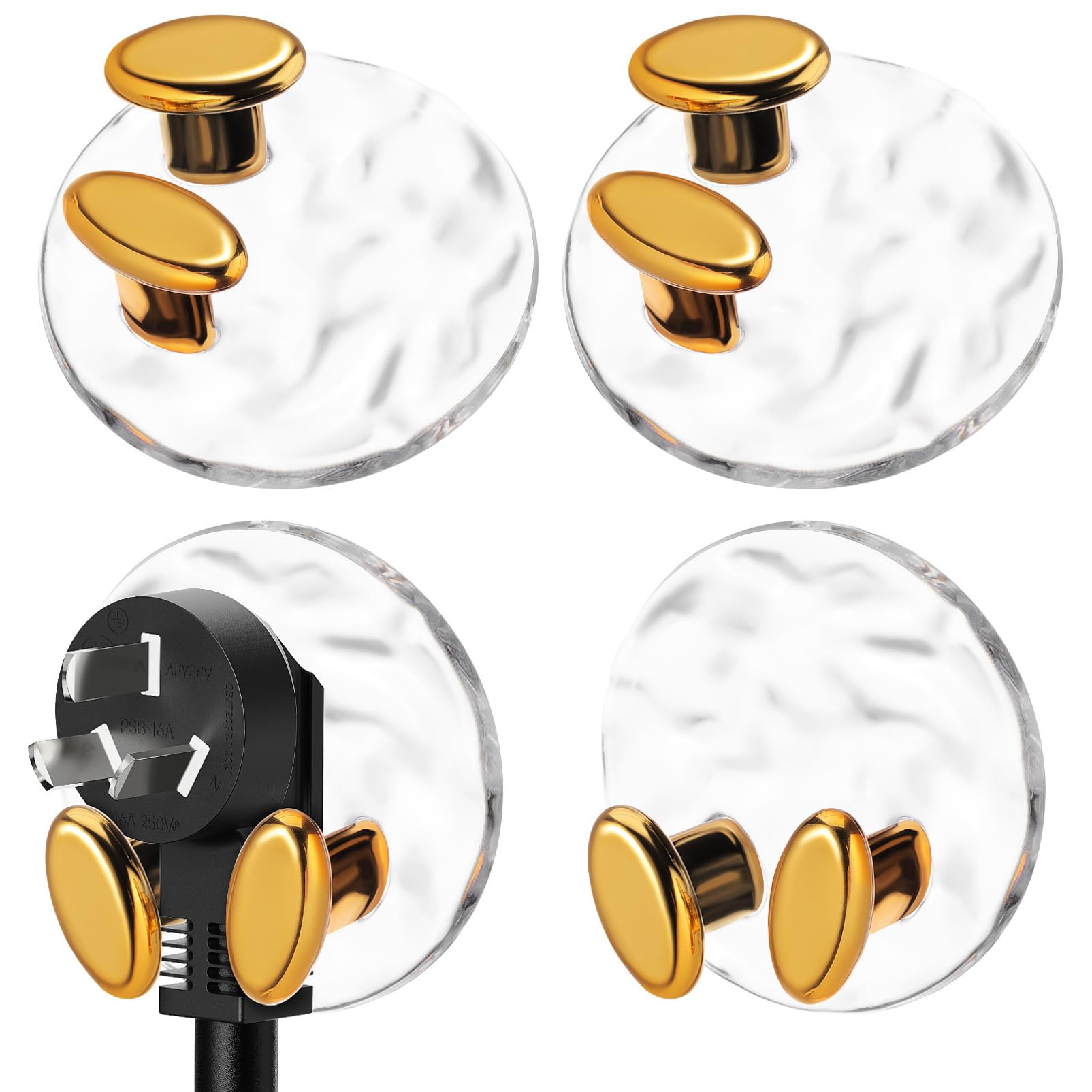 OUNONA Wall Hanging Hook, Outlet Fixed, Power Supply Holder, Adhesive, No Drilling Required, Plug Organizer, Socket Holder, 4 Pieces, Transparent, Stylish, Power Cord Storage, Multi-Purpose, Wall