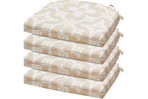 LOVTEX Outdoor Chair Cushions Set of 4, Outdoor Patio Chair Cushions with Ties,Waterproof Chair Cushions for Outdoor Furniture, 17 x 16 x 2 inch, Beige Floral