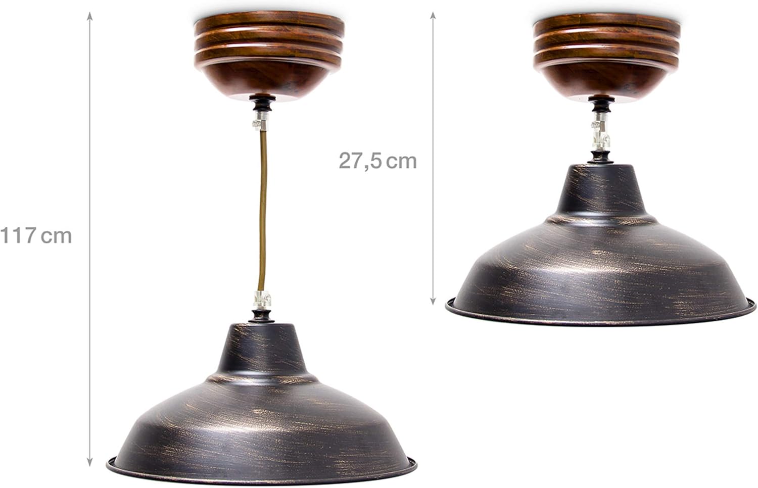 Relaxdays Industrial Hanging, Mahogany Real Wood, Ceiling, Pendant, Adjustable Height, Laquered Metal Lamp, E27, Brown - Image 5