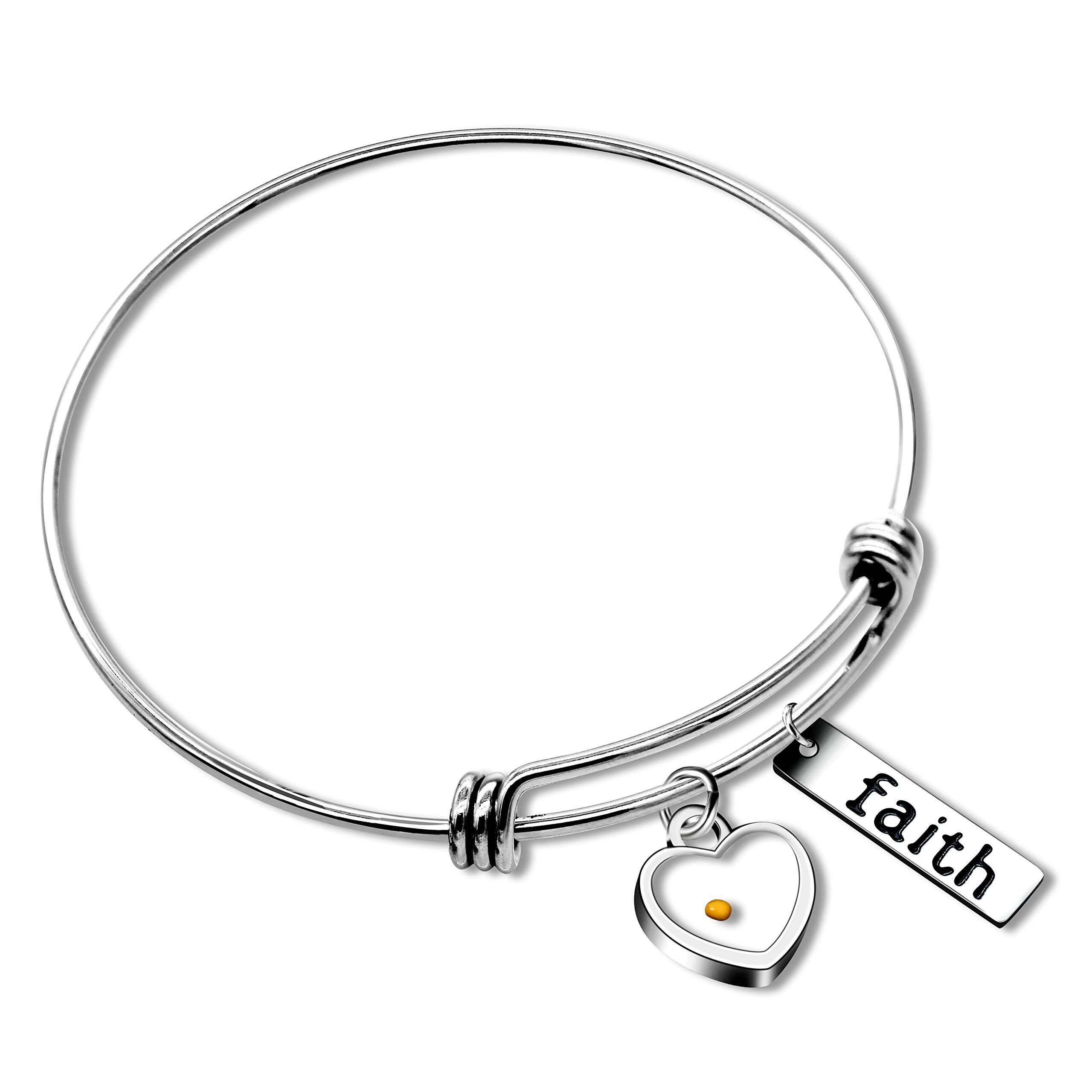 Uloveido Christian Faith Adjustable Bangle 2.5‘’, Stainless Steel, Mustard Seed Bracelets, Christian Inspirational Gifts Y558 (Heart)