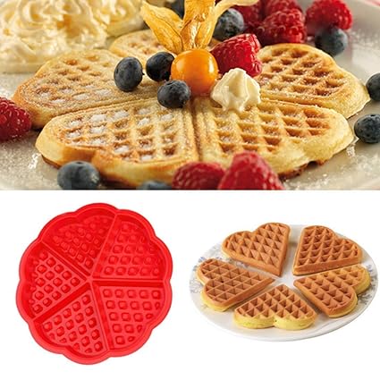 Syga Heart-Shaped Silicone Waffle Mould for Cake, Cookie, Muffin Baking Tool, 6.5x0.6-inch (Red)