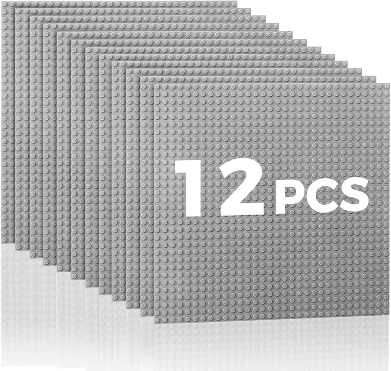 Lekebaby 12 Pcs Grey Base Plates 10x10 32x32 Stud Compatible ABS Plastic
