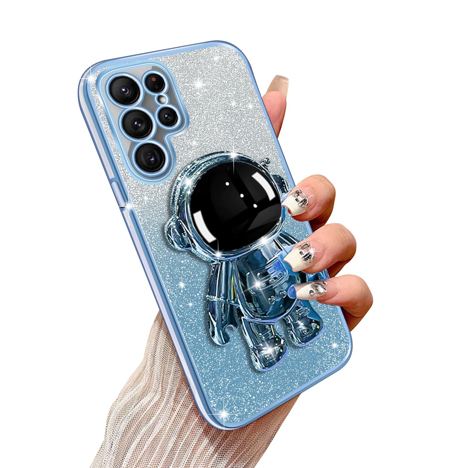 Annyojo for Samsung S22 Ultra Phone Case, for Women Girl Soft Cute Luxury Plating Bling Gradient Glitter Phone Case Clear Shockproof Back Cover for Samsung Galaxy S22 Ultra Case - Blue