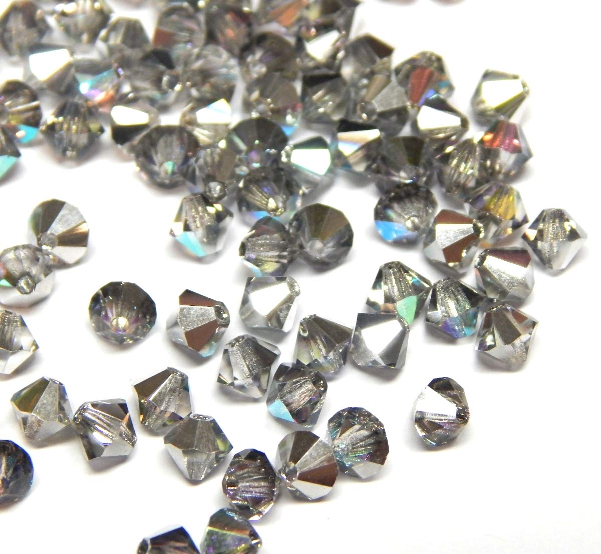 Perlin 40pcs Czech Preciosa Crystal Bicone Beads, 4x4mm Rhombus Glass Craft Beads, Vitrail Medium AB