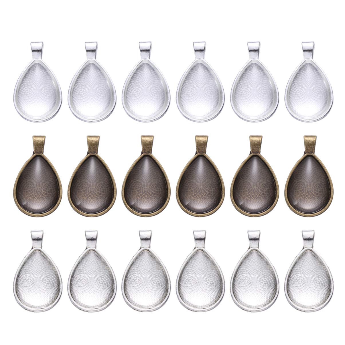 EXCEART 36pcs Diy Jewelry Making Kit Alloy Pendant Trays with Glass Drops for Crafting Antique Silver Bronze Bright Silver Bezel Pendant Trays for Unique Jewelry Creation