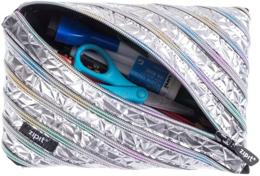 ZIPIT Metallic Big Pencil Case/Cosmetic Makeup Bag, Silver - Image 3