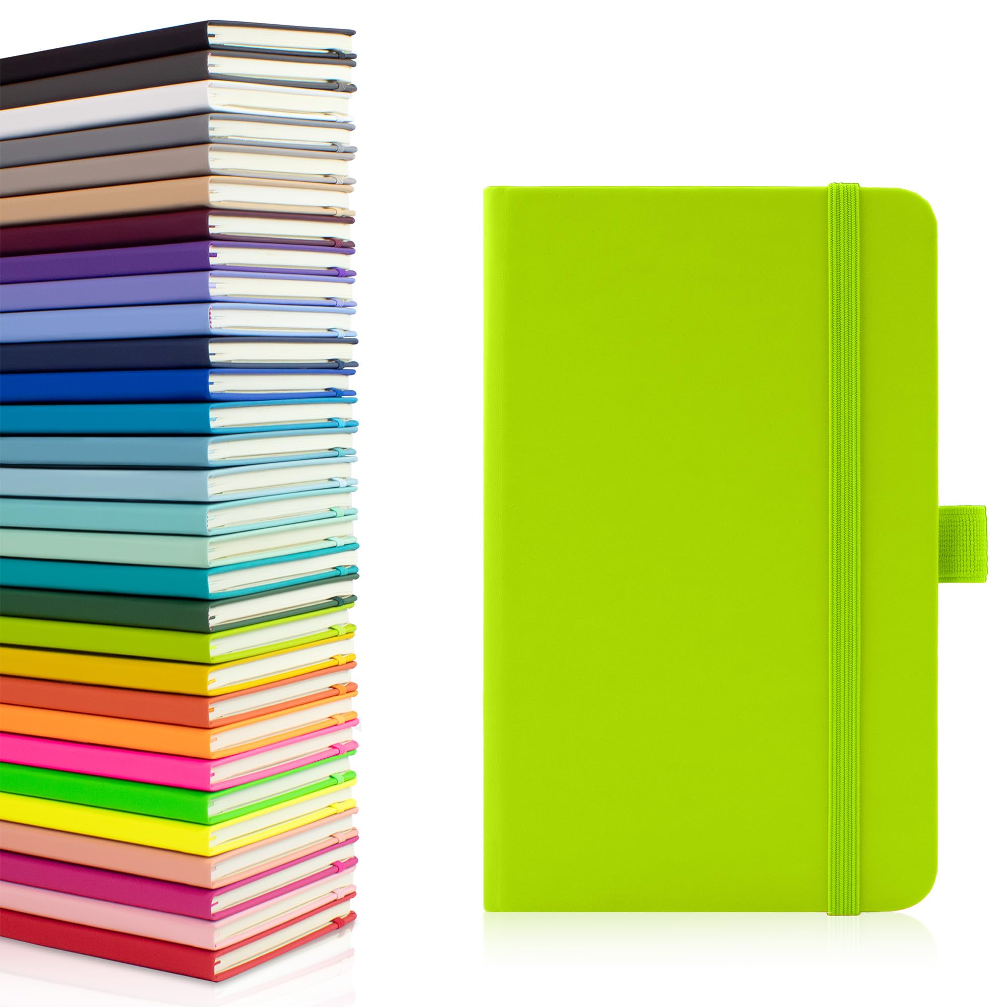 Notes London Eco A6 Notebook with Lined Pages, Pen Loop, Ribbon, Date Marks and Paper Pocket, Pocket Hardback Journal, Note, sustainably sourced paper (Lime)