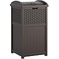 Suncast 33 Gallon Hideaway Can Resin Outdoor Trash with Lid Use in Backyard, Deck, or Patio, 33-Gallon, Brown