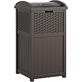Suncast 33 Gallon Hideaway Can Resin Outdoor Trash with Lid Use in Backyard, Deck, or Patio, 33-Gallon, Brown