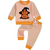 VISGOGO Baby Boy Girl Halloween Outfit Halloween Ghost Clothes Spooky Long Sleeve Pumpkin Sweatshirt Pants Set