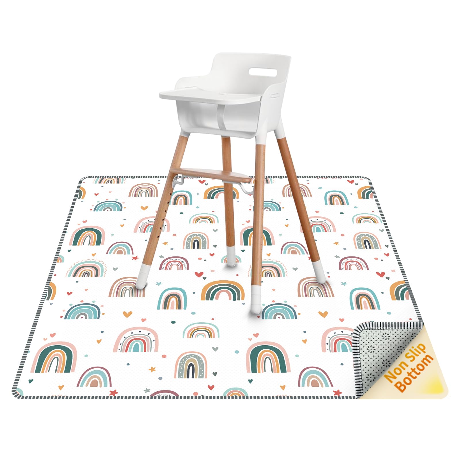 Thick High Chair Splash Mat 51″, 4 Layer Waterproof Splat Mat with Anti Slip Bottom, Baby Mess Mat for Art/Crafts/Painting/Playtime/Picnic Mat, Easy Clean