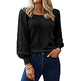 Hotouch Sweaters for Women 2026 Fall Trendy Tops Casual Puff Sleeve Square Neck Cute Tunic Pullover Blouses XS-XXL