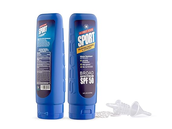 Sport Hidden Sunscreen Alcohol Flask 2-Pack Including Funnel and Spout w/Protection Seals - 8 oz. Flasks for Liquor Funny Alcohol Gag Gift Ideas for Men and Women - Booze Smuggler