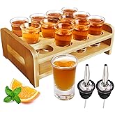 Supwinnet Shot Glasses Set of 12 Tray Serving Holder 1oz/30ml Bulk Glass Cups Thick Base with Stand Organizer for Tequila Party Club Bar Home Restaurant Kitchen Glassware Spirit Tasting Gift