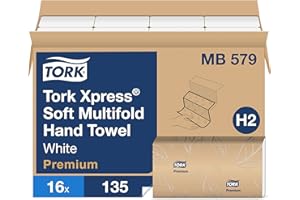 Tork Soft Xpress Multifold Paper Hand Towels White, H2 System Compatible 16 Packs X 135 Towels Each (MB579)