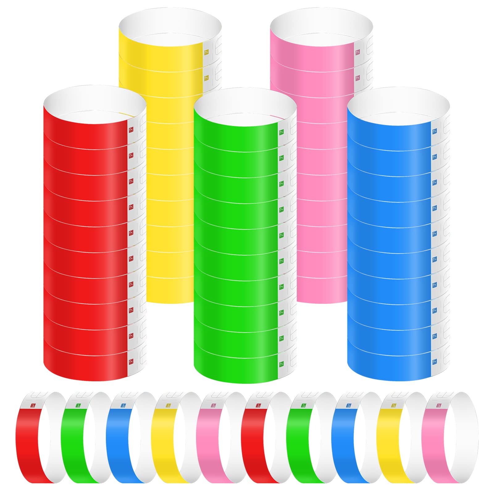 500 Pcs Paper Wristbands for Events, Waterproof Neon Wristbands Colorful Wrist Party Bands Entrance Wristbands Paper Bracelets for Events Music Festival Concert Contest (5 Colors)