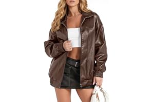 GraceSelect Women's Oversized Leather Jacket, Casual Soft Faux Leather Zip Motorcycle Coat With Pocket 2025 Fall Fashion