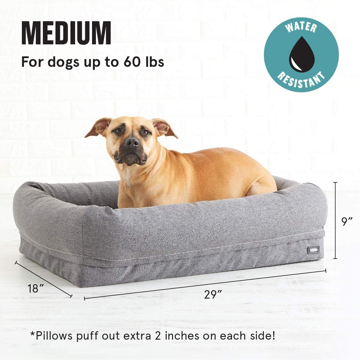 Barkbox Memory Foam Dog Bed | Plush Orthopedic Joint Relief 2-1 Crate or Pillow Bed, Machine Washable + Removable Cover; Waterproof Lining, Includes Squeaker Toy | Medium | Grey : Pet Supplies