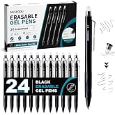 MUSDOOU 24 Pack Erasable Gel Pens, Black Ink Retractable Erasable Pens 0.7mm, Smooth Writing Gel Ink Pens with Eraser, Mistake-Free Writing Pens for Office, School, Notes, Back-to-School Supplies