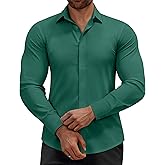 Alimens & Gentle Mens Dress Shirts Stretch Muscle Fit Wrinkle Free Long Sleeve Button Down Shirt Casual Business Formal Shirt
