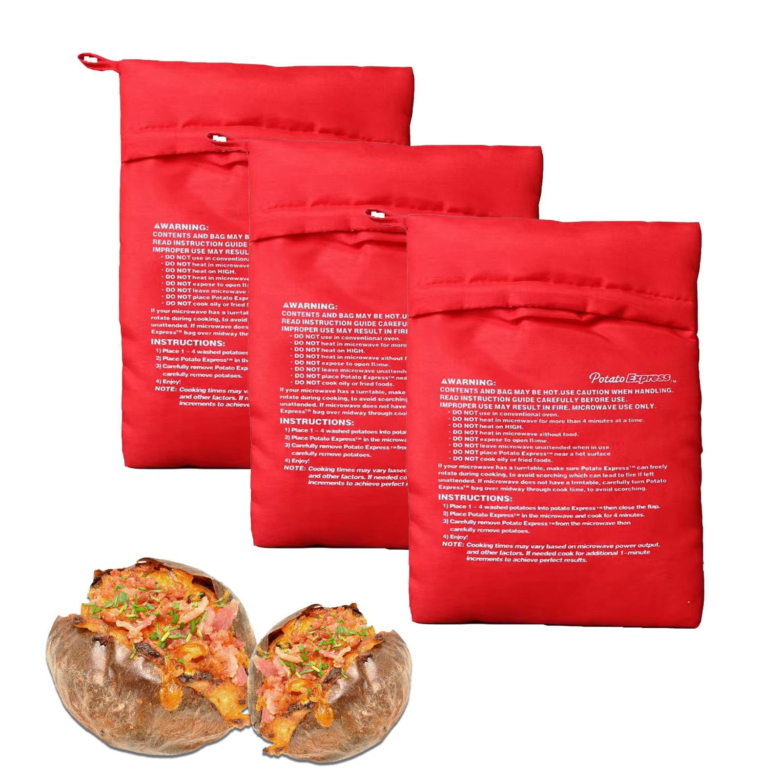 3 Pack Baked Potato Microwave Bag, Reusable Baked Potato Cooker Pouch, Washable Potato Baking Bag for Microwave Oven, Perfect for Steaming Cooking Yams, Corn